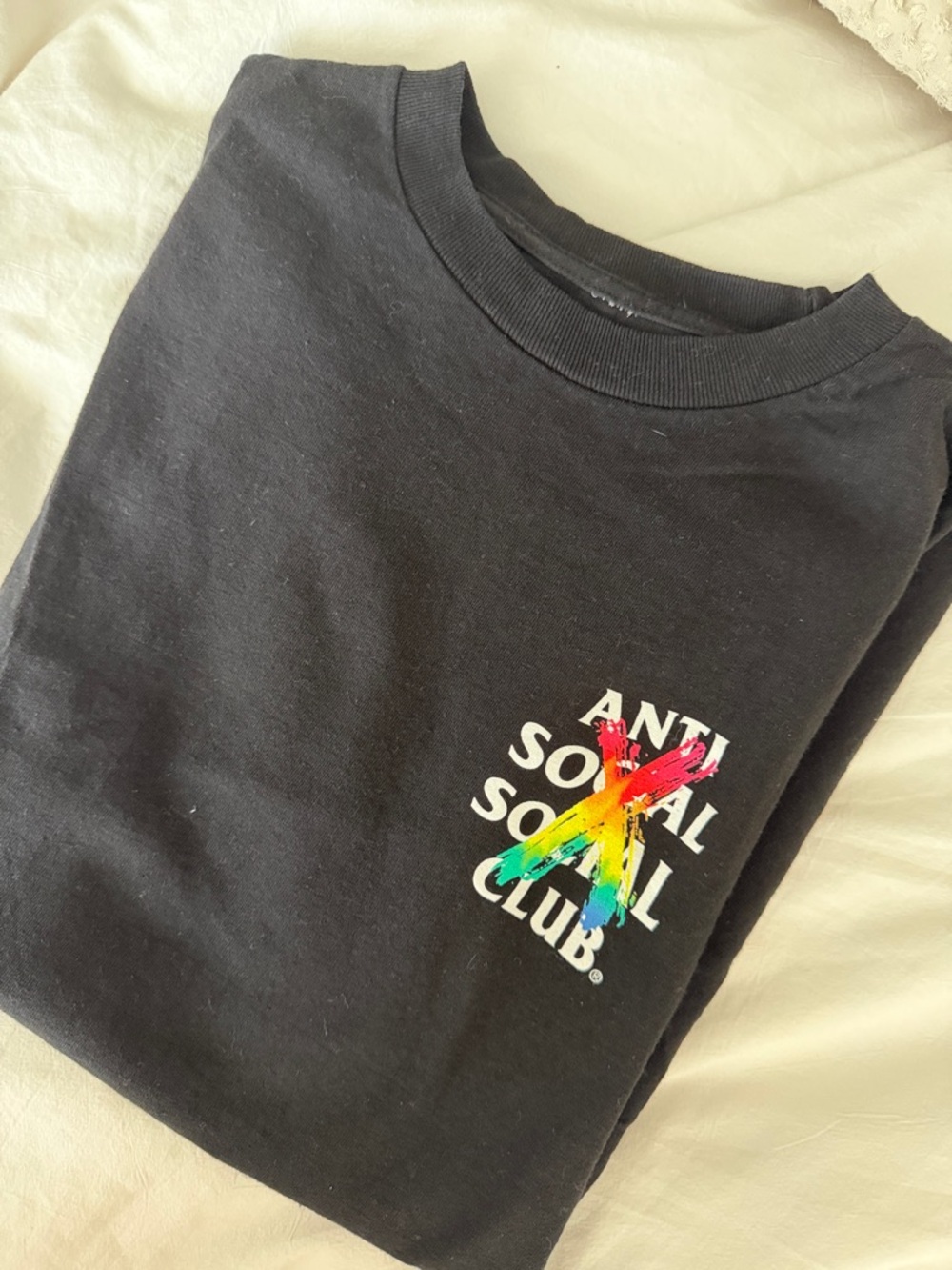 Anti Social Social Club Kids Black Tee with Rainbow X Logo
